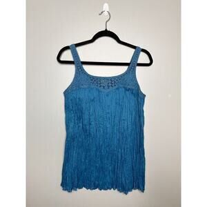 J Jill Knit Gauzy Tank Crocheted Lace Blue‎ Teal Size Small